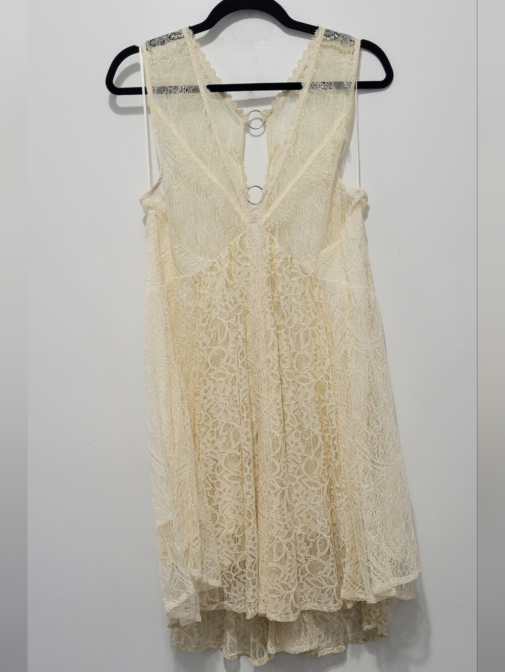 Free People Cream and Gold Lace Sleeveless V-Neck Dress